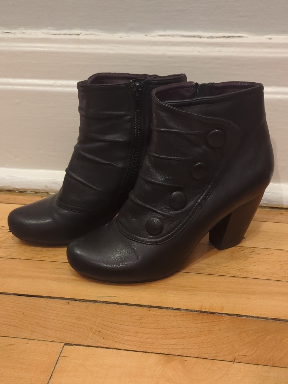 Miz Mooz Black Button-Accent Ankle Boots
